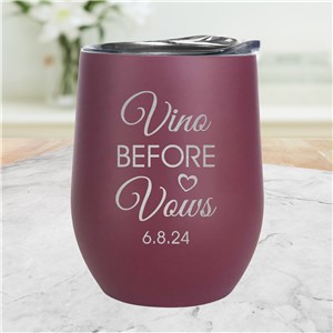 Engraved Vino Before Vows Stemless Wine Tumbler
