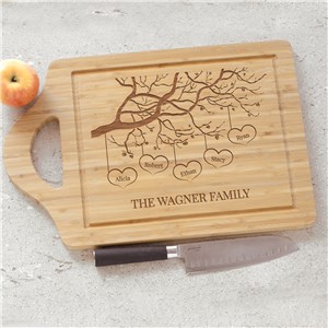 Engraved Family Tree With Hearts Large Cutting Board