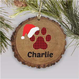 Personalized Santa Hat Wood Round Ornament