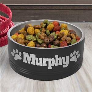 Engraved Paw Prints Stainless Steel Pet Bowl