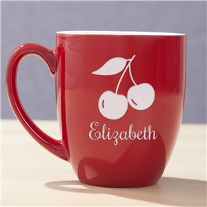 Engraved Cherries Red Bistro Mug