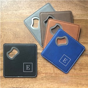 Engraved Initial in Square Bottle Opener Coaster
