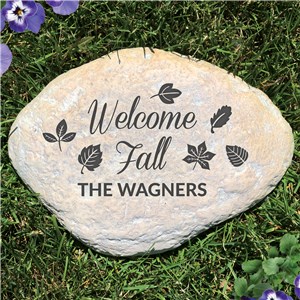 Personalized Welcome Fall Leaves Large Garden Stone