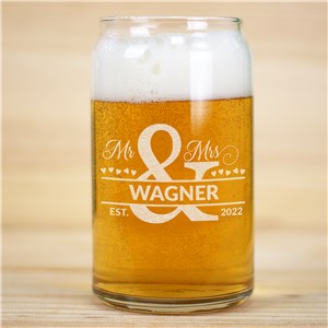Engraved Mr and Mrs Ampersand Beer Can Glass