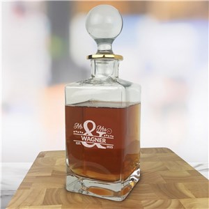 Engraved Mr and Mrs Ampersand 32 oz Gold Decanter
