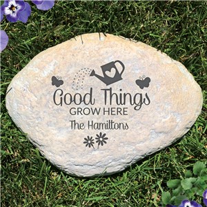 Engraved Good Thing Grow Here with Family Large Garden Stone