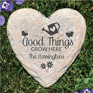 Engraved Good Thing Grow Here with Family Heart Garden Stone