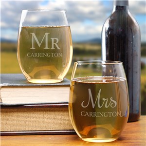 Engraved Mr. & Mrs. Stemless Wine Glass Set