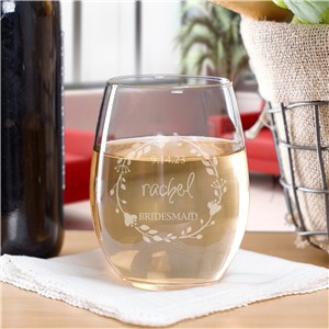 Engraved Floral Wreath Party Stemless Wine Glass