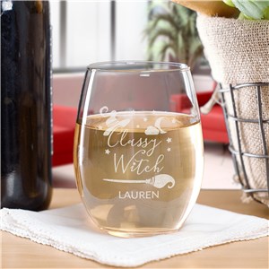 Engraved Classy Witch Stemless Wine Glass