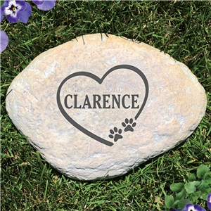 Engraved Paw prints set in heart outline Large Garden Stone
