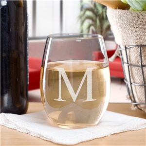 Engraved Any Initial Block Stemless Wine Glass