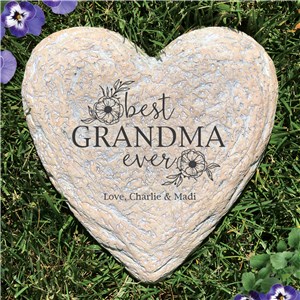 Engraved Best Grandma Ever Large Heart Garden Stone