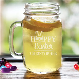 Engraved Sunglasses Bunny Happy Easter Mason Jar