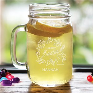 Engraved Happy Easter Wreath with Name Mason Jar