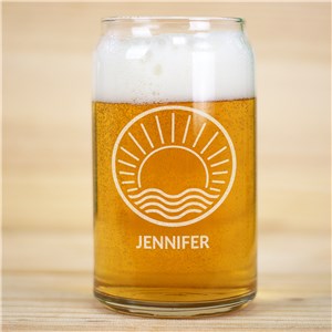 Engraved Sun and Waves Beer Can Glass