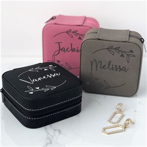 Engraved Leafy Floral Wreath Travel Jewelry Box