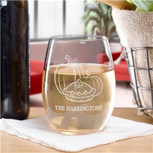 Engraved Give Thanks Often Stemless Wine Glass