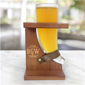 Engraved Initials Wood Stand for Horn-shaped Glass