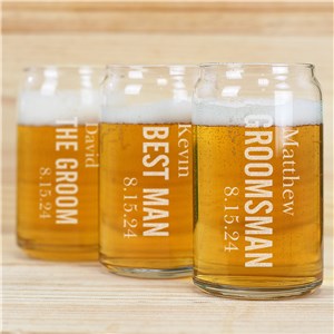 Engraved Wedding Party Beer Can Glass