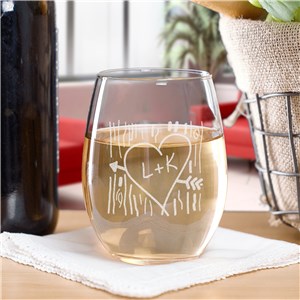 Engraved Carved Initial Stemless Wine Glass