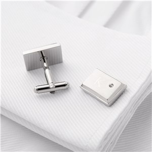 Engraved Initial Cufflinks with Zircon Jewel