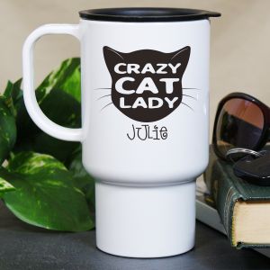 Personalized Crazy Cat Lady Travel Mug