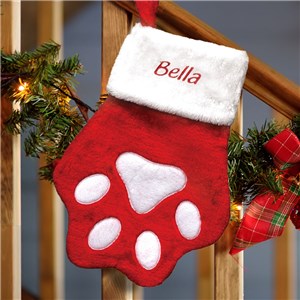 Embroidered Red Paw Christmas Stocking