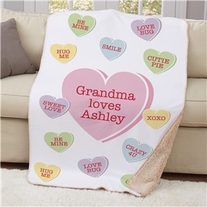 Personalized Conversation Hearts Sherpa Blanket