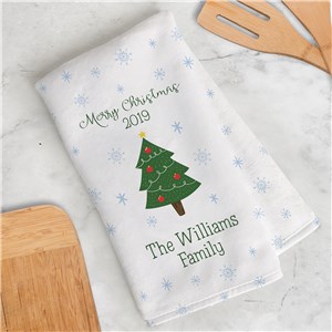 Personalized Family Name Christmas Tree Dish Towel