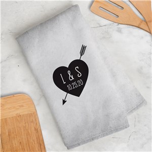 Personalized Wood Grain Black Heart with Arrow Dish Towel