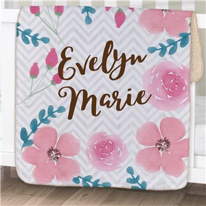 Personalized Watercolor Floral Baby Sherpa Blanket