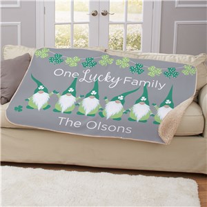 Personalized One Lucky Family Gnome Sherpa Blanket