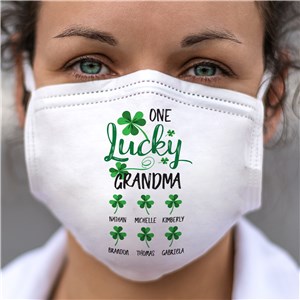 Personalized One Lucky Grandma Adult Face Mask