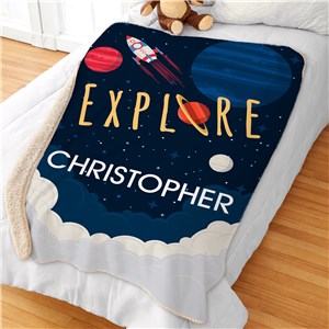 Personalized Explore Space Kids Sherpa Blanket