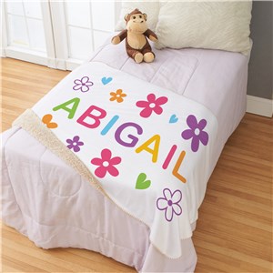 Personalized Name with Flowers Sherpa Blanket