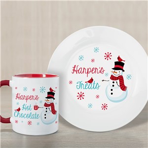 Personalized Snowman Hot Chocolate Plate And Mug Set