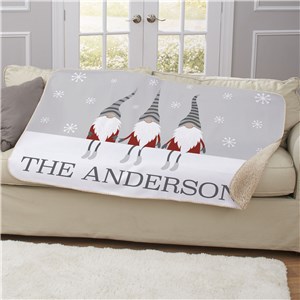 Personalized Christmas Gnome With Striped Hats Sherpa Blanket