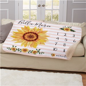 Personalized Sunflower Baby Monthly Milestone 50x60 Sherpa Blanket
