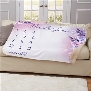 Personalized Floral Baby Monthly Milestone 50x60 Sherpa Blanket
