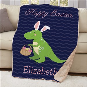 Personalized Happy Easter Dinosaur Sherpa Blanket