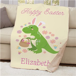 Personalized Floral Happy Easter Dinosaur Sherpa Blanket
