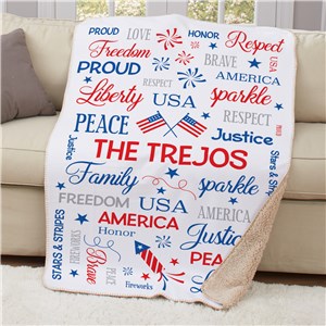 Personalized Fourth Of July Word Art 50x60 Sherpa Blanket