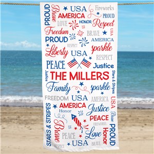 Personalized Fourth Of July Word Art Beach Towel