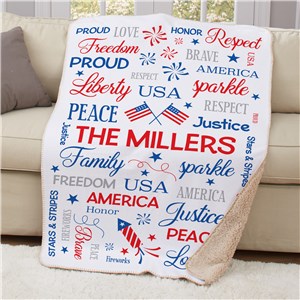 Personalized Fourth Of July Word Art Sherpa Blanket