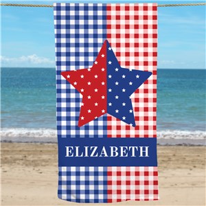 Personalized Patriotic Plaid Star Beach Towel