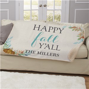 Personalized Happy Fall Y'all Sherpa Throw
