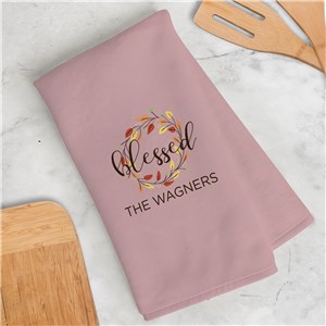 Personalized Blessed Wreath With Leaves Dish Towel