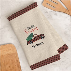 Personalized Tis The Season Gingham Truck Hand/Sports Towel