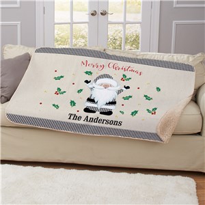 Personalized Merry Christmas Gingham Santa Sherpa Blanket